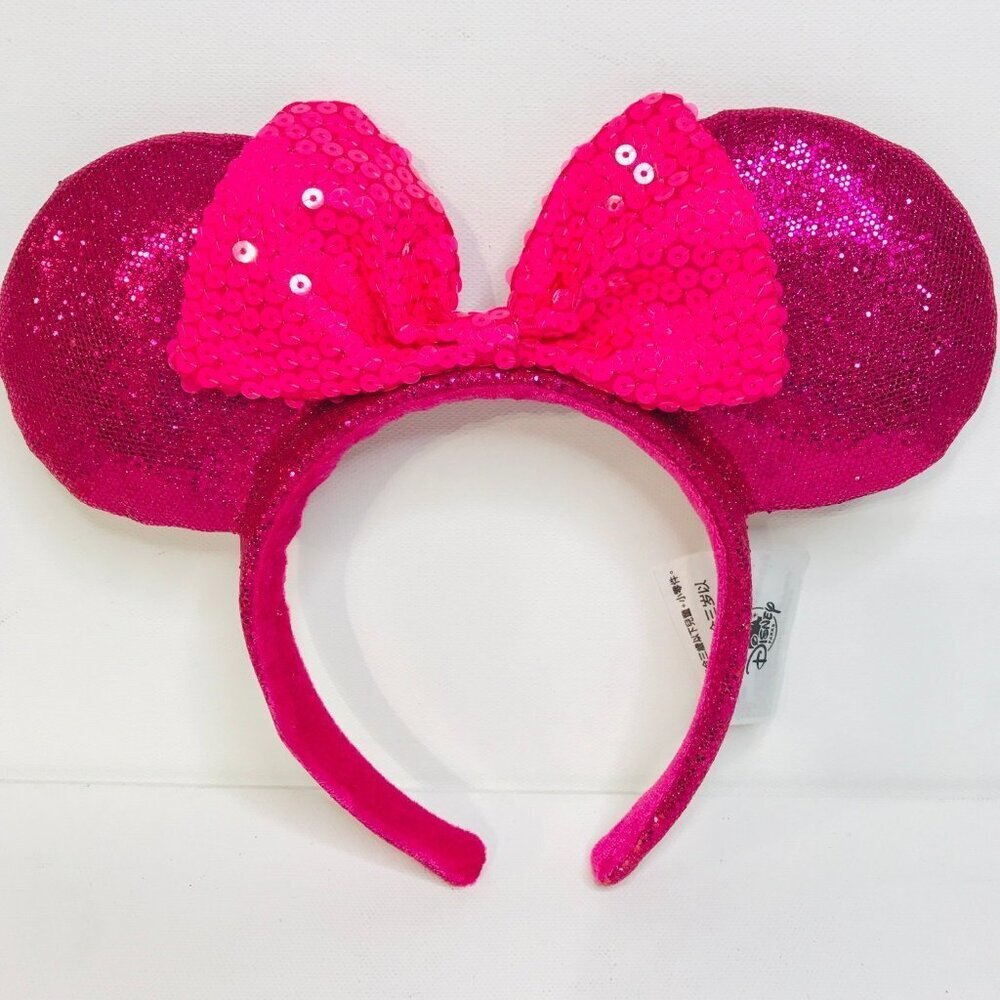 K3 Disney Parks Hot Pink Bow and Sparkle Ears Minnie Mouse Headband EUC
